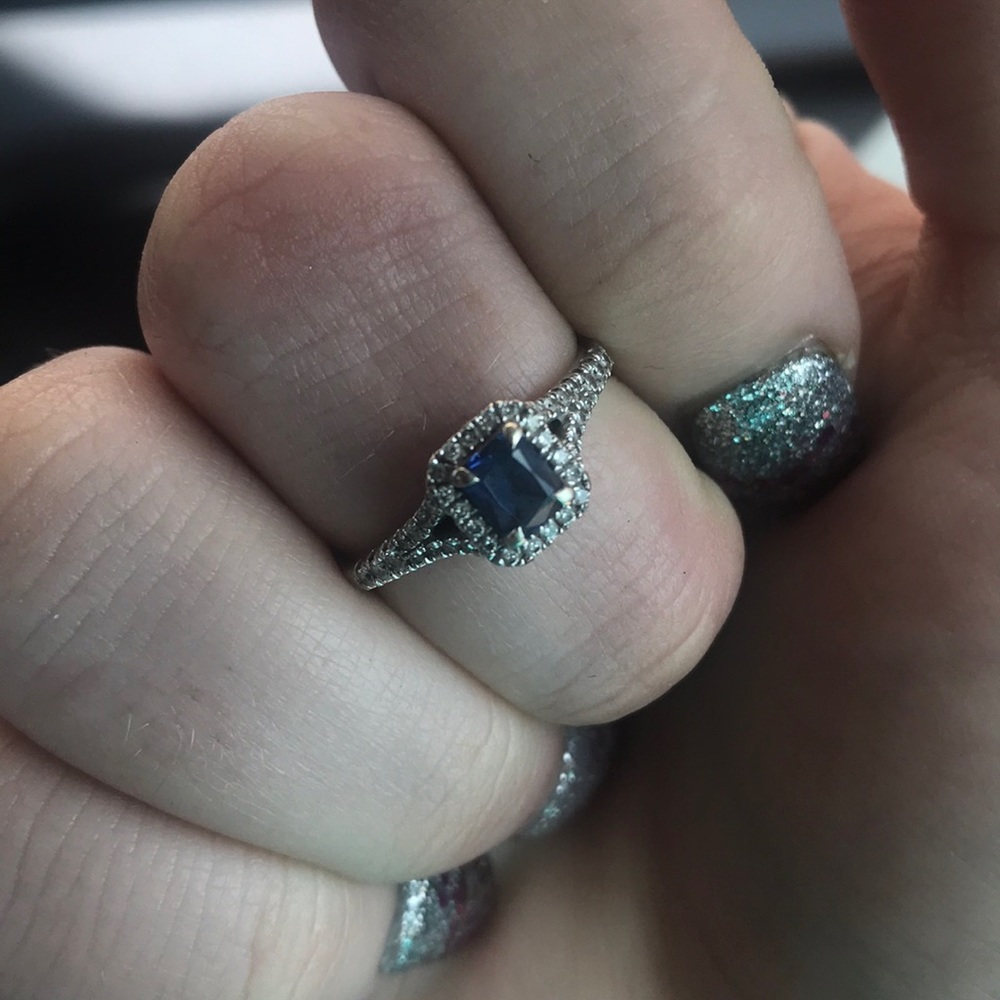 Sapphire halo engagement ring